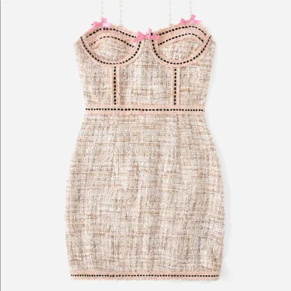 pink tweed dress shein SHEIN MOD Women's Pink Tweed A-Line Mini Dress,New Years Women Dress